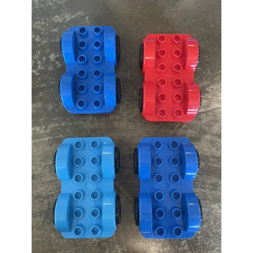 LEGO Duplo 4pc Car Base Set Red Blue Teal Vehicle Chassis Wheels 2x4 6395 4914
